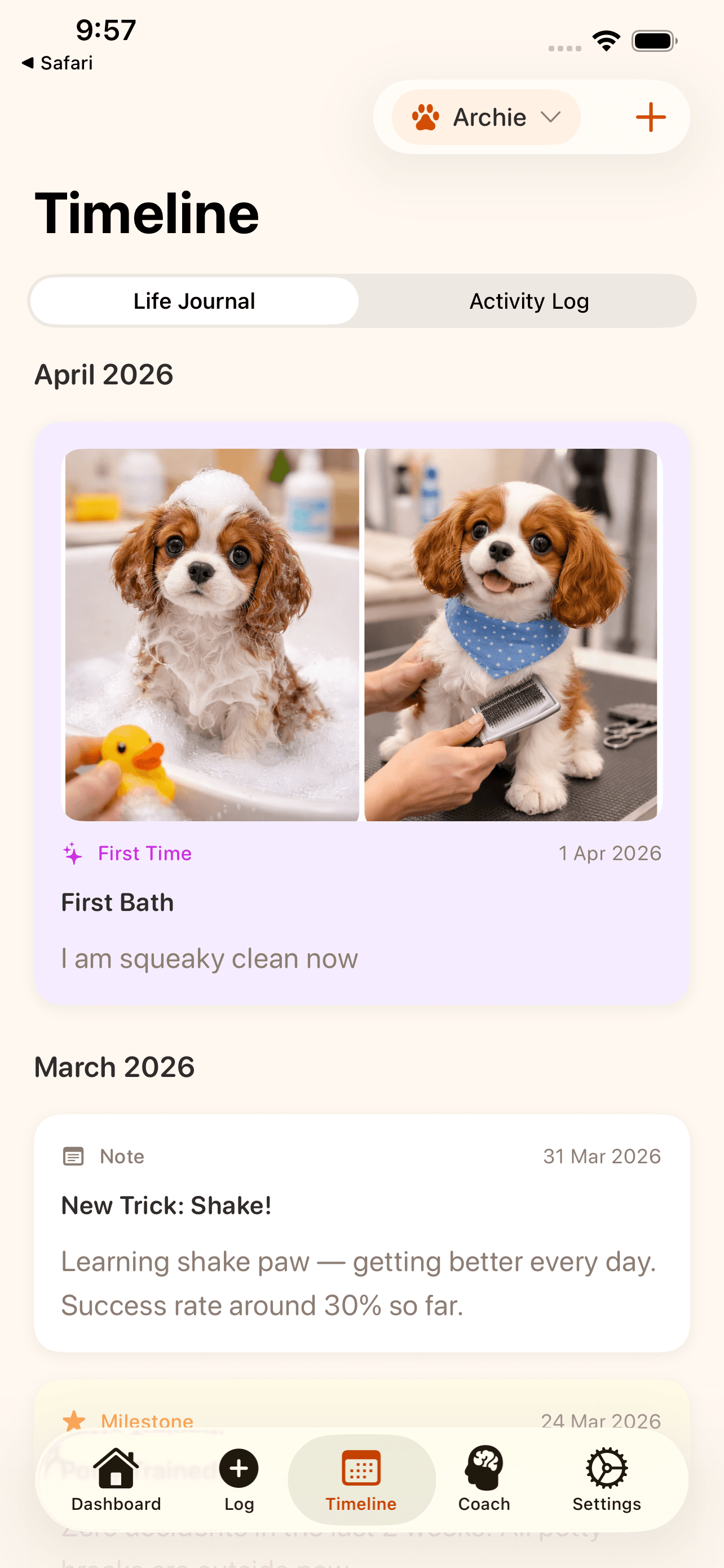 PuppyHQ app screenshot showing family sharing